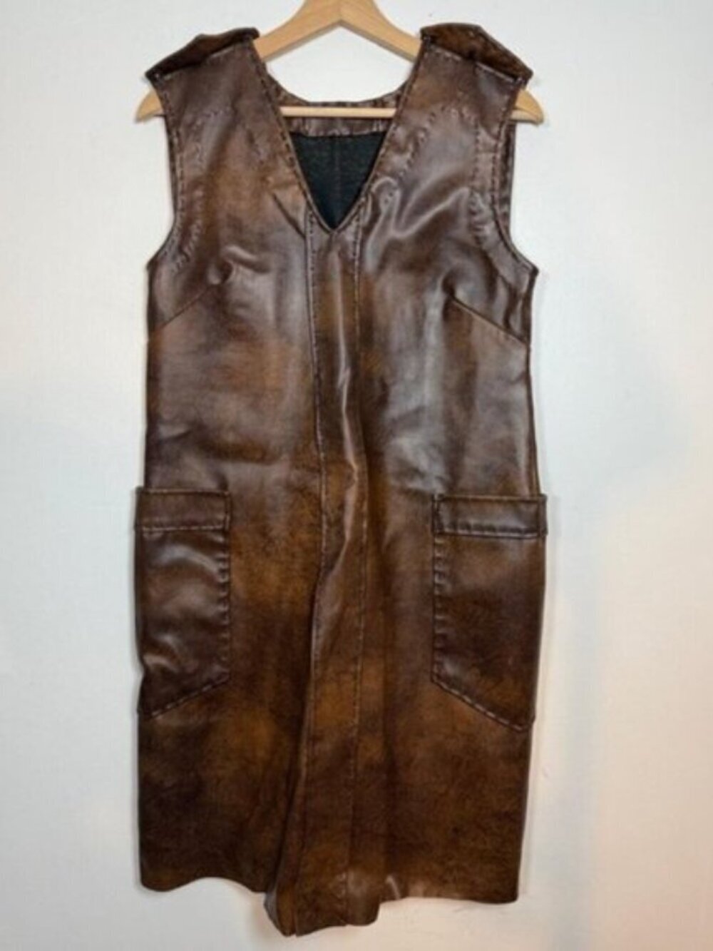 Vintage Brown Faux Leather Sleeveless Dress – Approx. Size M (17” PTP) - Picture 2 of 9